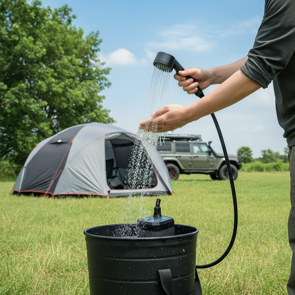 Bärbar elektrisk campingdusch